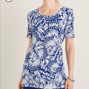 PETITE BUTTON-BACK BUTTERFLY-PRINT SLUB TEE